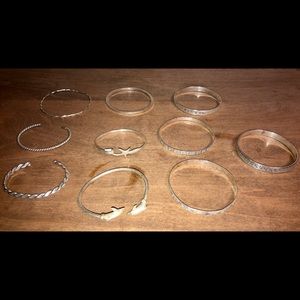 Set of 10 Sterling Silver Bangle Bracelets